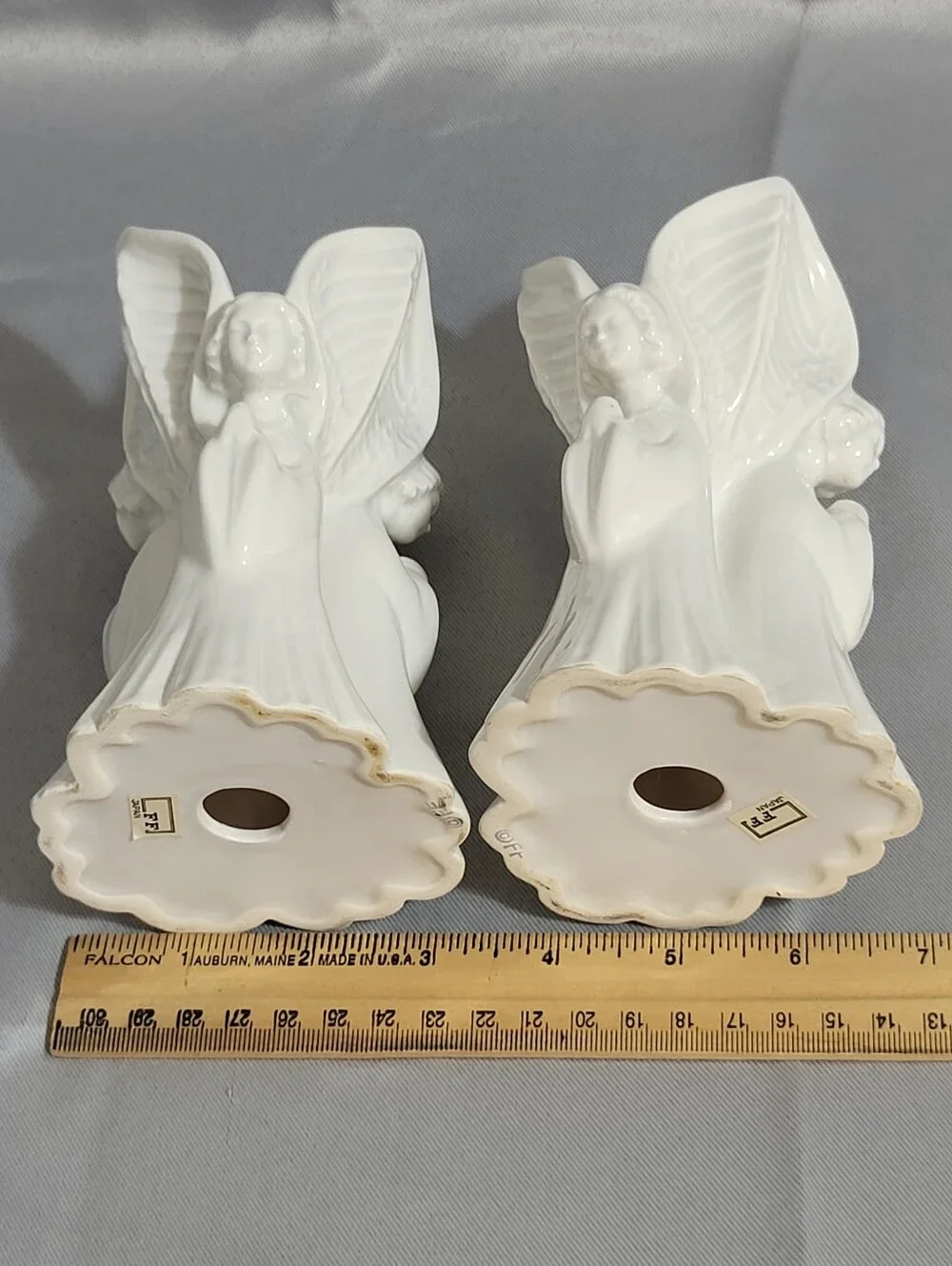 Vintage Pair Fitz and Floyd Praying Angels Candleholders with Candles Box Japan